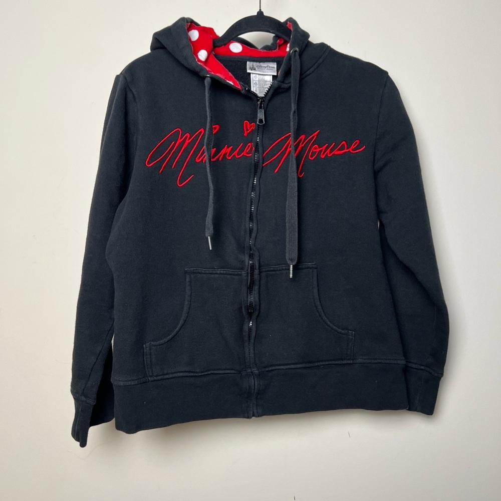 Disney Parks Minnie Mouse Black Hoodie with Red Accents and Minnie ears XL